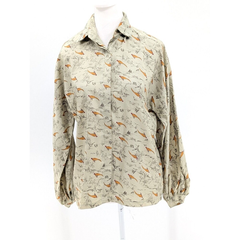 Vintage Weathervane Pheasant Bird Print Silky Blouse - Picture 2 of 10